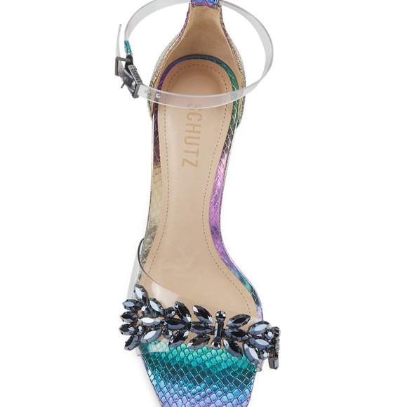 Schutz Shary Iridescent Crystal-Embellished Sandals in Rainbow Light - Picture 5 of 13